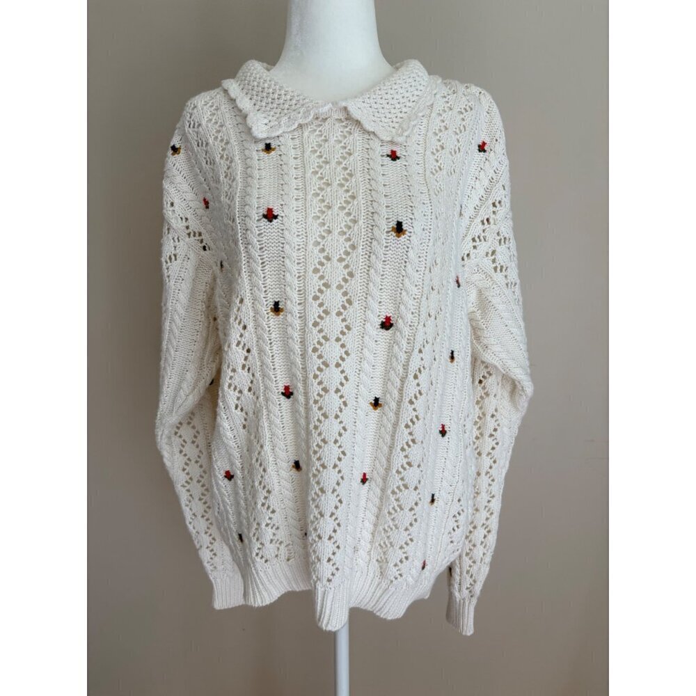 Vintage 90s Cottagecore Liz Sport Floral Embroidered Sweater Size Small - Picture 3 of 14